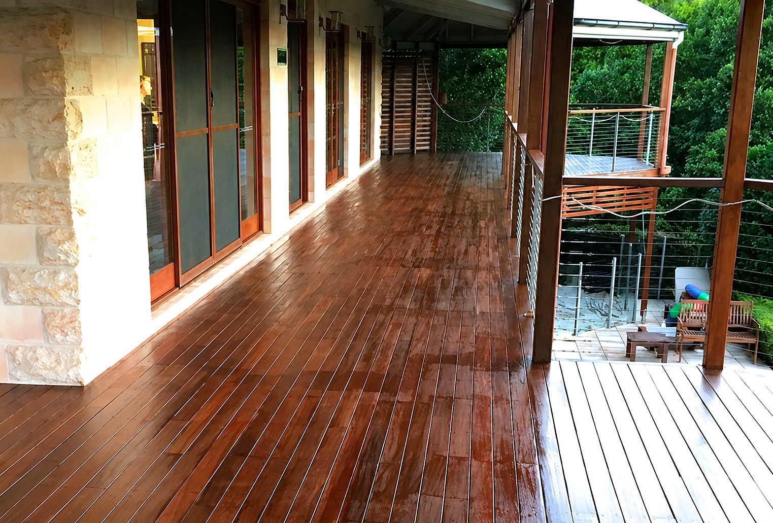 The same Kwila deck after sanding and the first coat of Intergrain